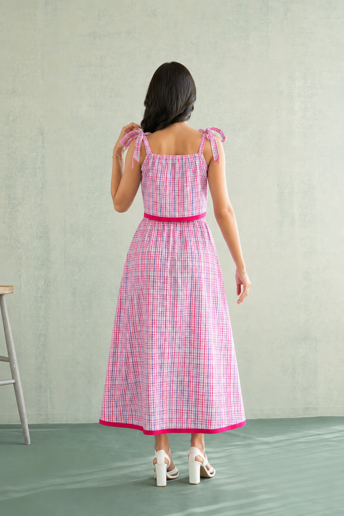 Pink Multi-Check Cotton Coord Set with Tie-Strap Detail