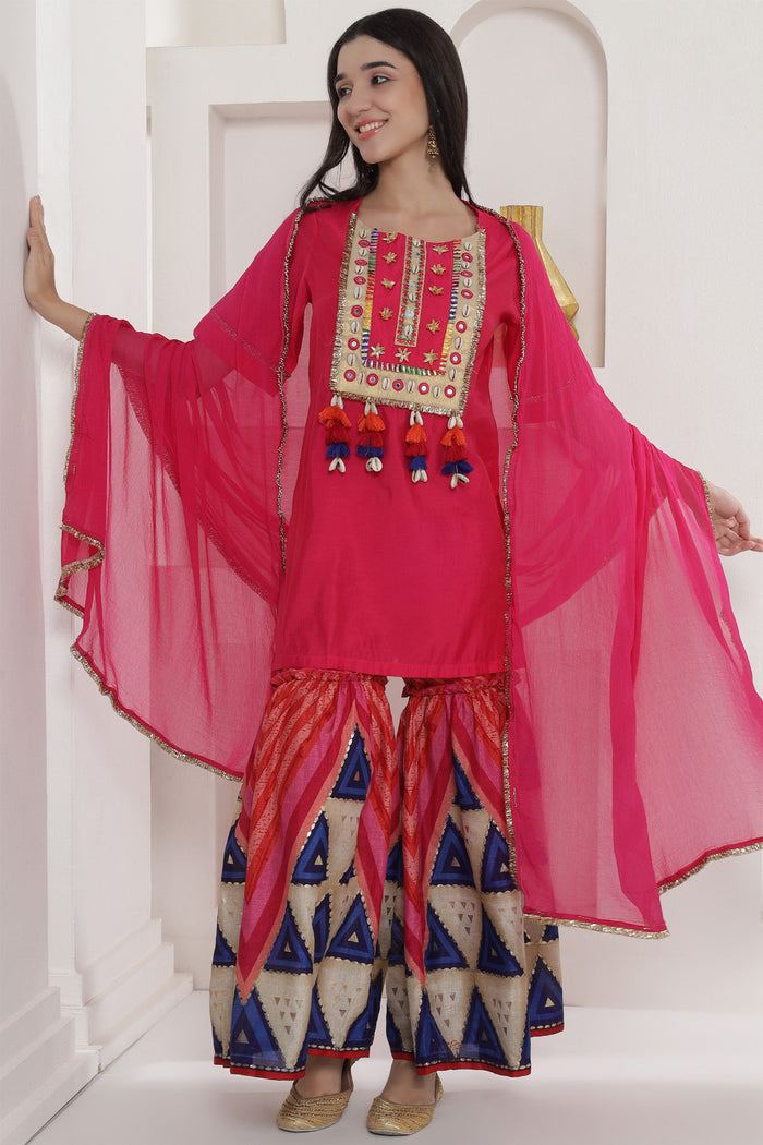 <img> Pink Muslin Sharara Suit Set