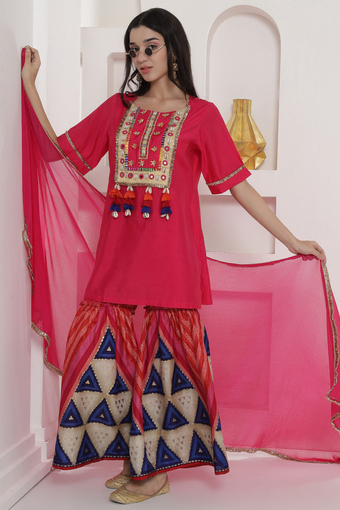 <img> Pink Muslin Sharara Suit Set
