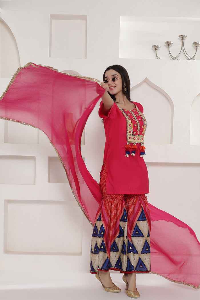 <img> Pink Muslin Sharara Suit Set