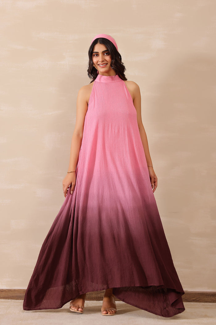 Pink Ombre Crepe Solid Gown