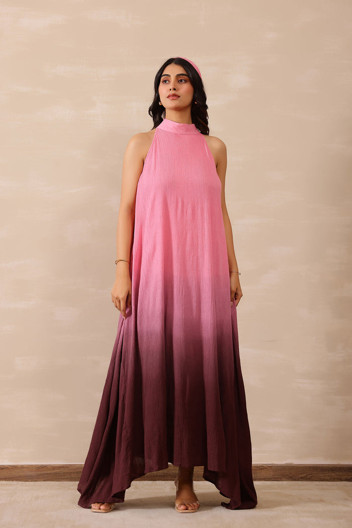 Pink Ombre Crepe Solid Gown