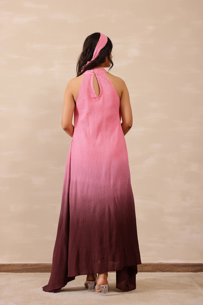 Pink Ombre Crepe Solid Gown