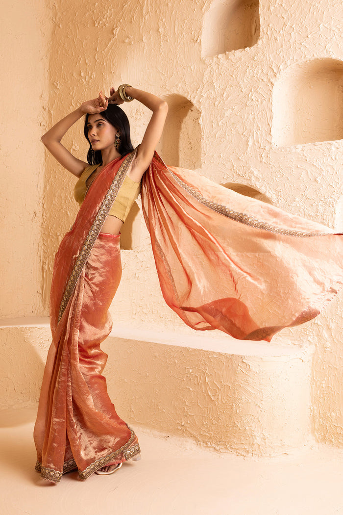 Pink Silk Tissue Saree With Fancy Border