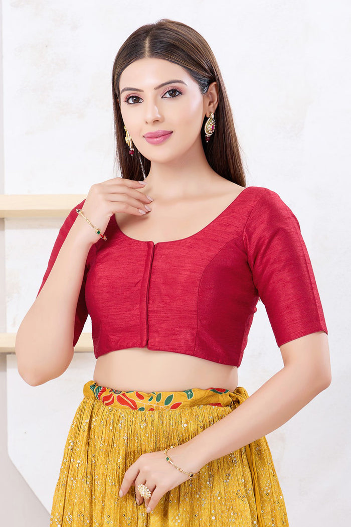 Pinkish Maroon Solid Dupion Silk Blouse