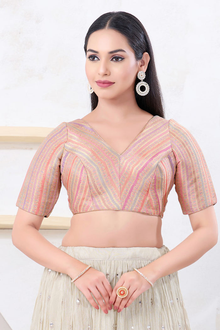 Pinkish Multi Colour Jacquard Blouse