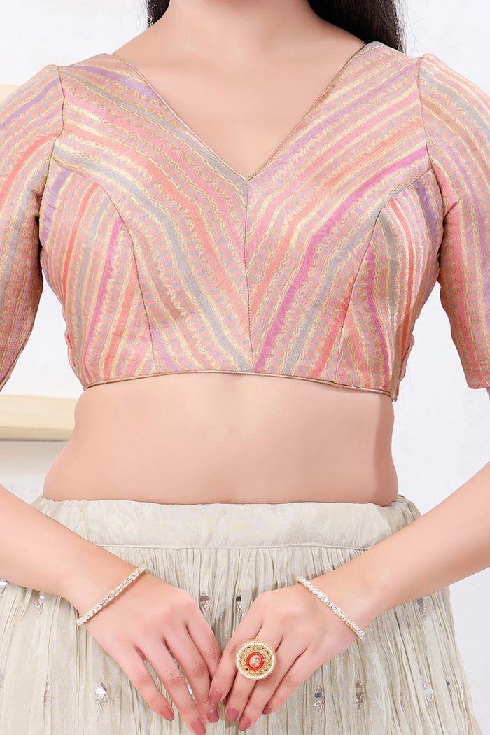 Pinkish Multi Colour Jacquard Blouse