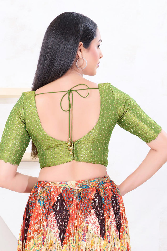 Pista Green Tissue Embroidered Blouse