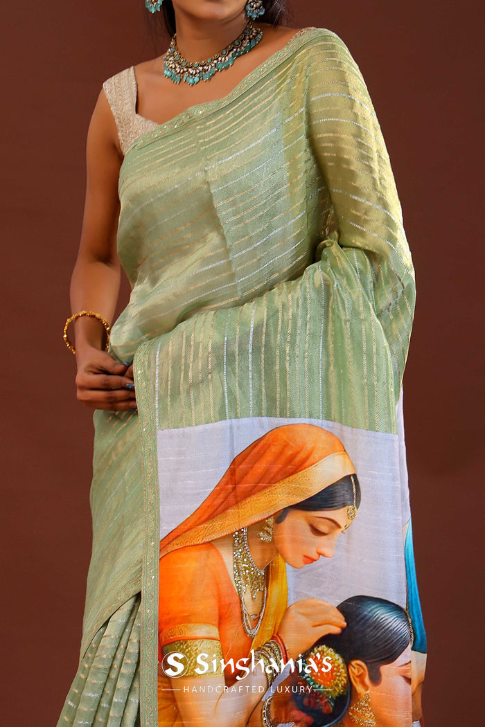 <img> Pista Green Tissue Organza Saree
