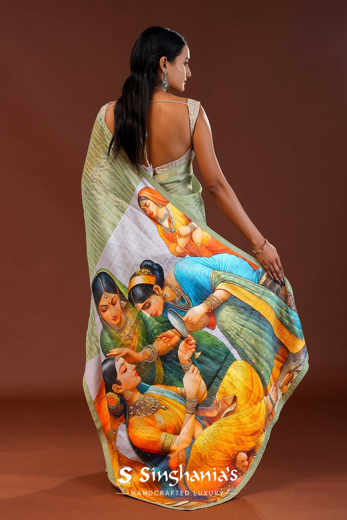 <img> Pista Green Tissue Organza Saree