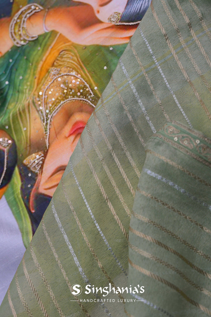 <img> Pista Green Tissue Organza Saree