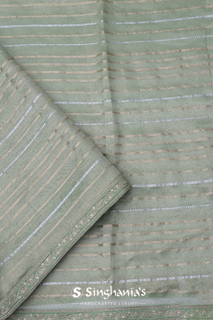 <img> Pista Green Tissue Organza Saree