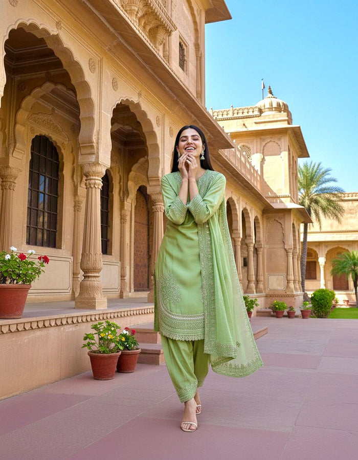 Pistachio Green Embroidered Salwar Set