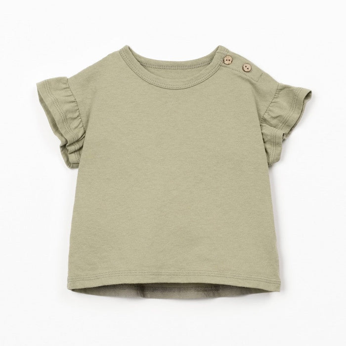 Play Up - Organic Cotton Linen Ruffle T-Shirt - Khaki-Short Sleeves-0-3M (3M)-Posh Baby
