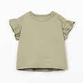 Play Up - Organic Cotton Linen Ruffle T-Shirt - Khaki-Short Sleeves-0-3M (3M)-Posh Baby