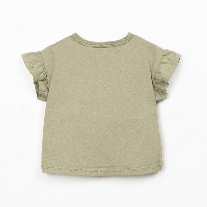 Play Up - Organic Cotton Linen Ruffle T-Shirt - Khaki-Short Sleeves-0-3M (3M)-Posh Baby