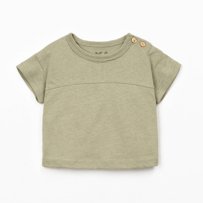 Play Up - Organic Cotton Linen T-Shirt - Khaki Green-Short Sleeves-0-3M (3M)-Posh Baby