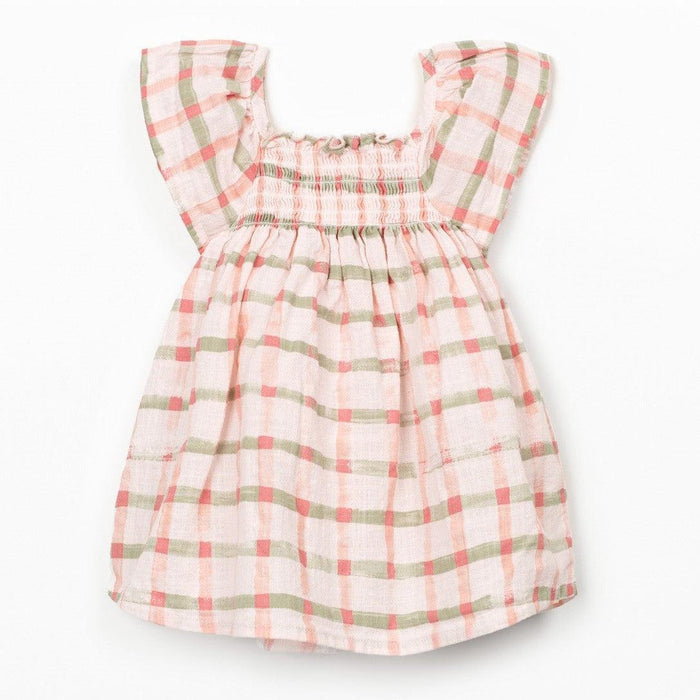 Play Up - Organic Cotton Printed Dress - Coral Check-Dresses-0-3M (3M)-Posh Baby