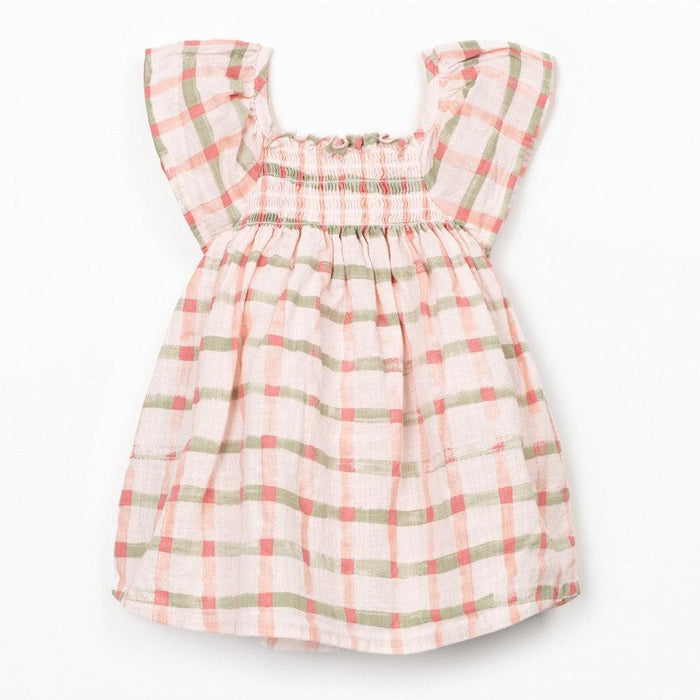 Play Up - Organic Cotton Printed Dress - Coral Check-Dresses-0-3M (3M)-Posh Baby