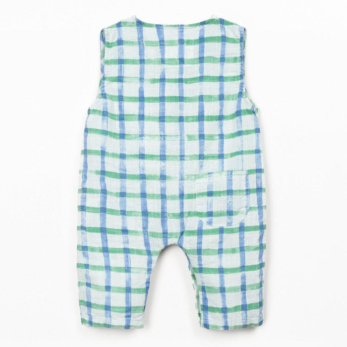 Play Up - Organic Cotton Printed Romper - Blue Check-Footies + Rompers (Fashion)-0-3M (3M)-Posh Baby