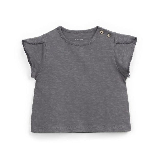 Play Up - Organic Flutter Sleeve T-Shirt - Charcoal-Short Sleeves-6-9M-Posh Baby