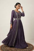 Plum Purple Crepe Embroidered Anarkali Set