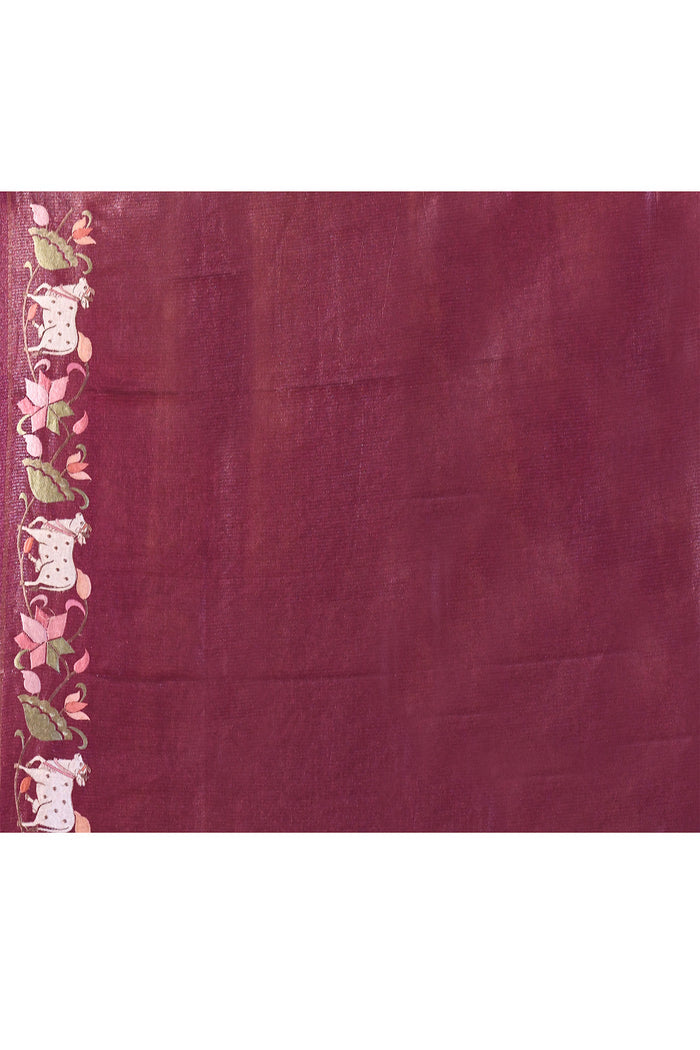 Plum Purple Floral Tissue Silk Saree
