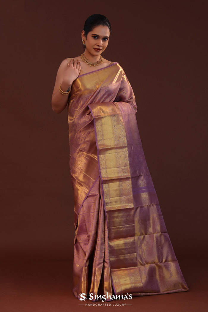 Plum Purple Kanjivaram Silk Saree With Peacock Motifs