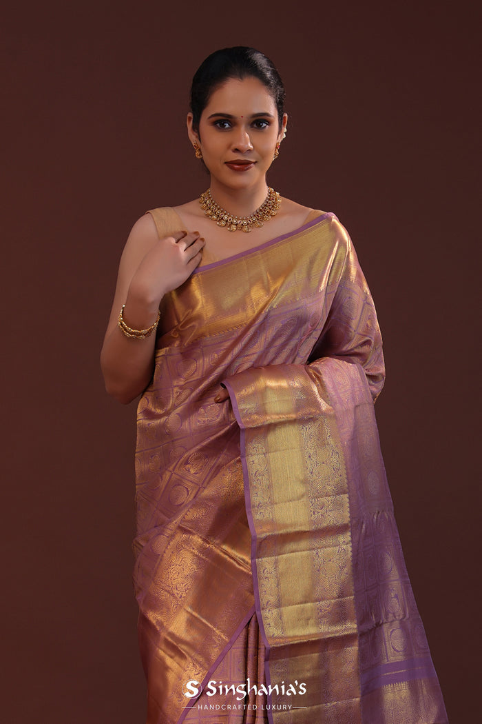 Plum Purple Kanjivaram Silk Saree With Peacock Motifs