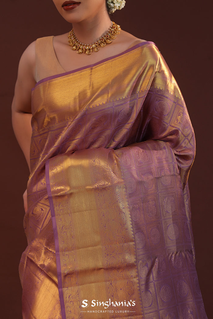 Plum Purple Kanjivaram Silk Saree With Peacock Motifs