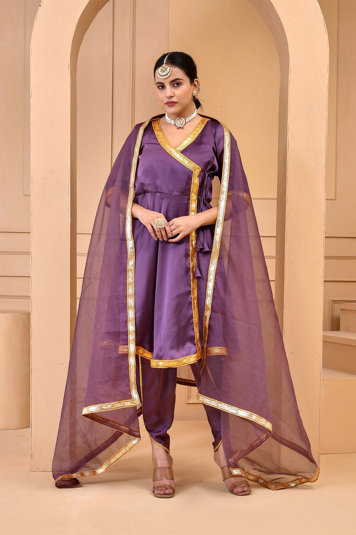 Plum Purple Satin Silk Kurta Set