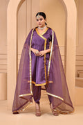 Plum Purple Satin Silk Kurta Set