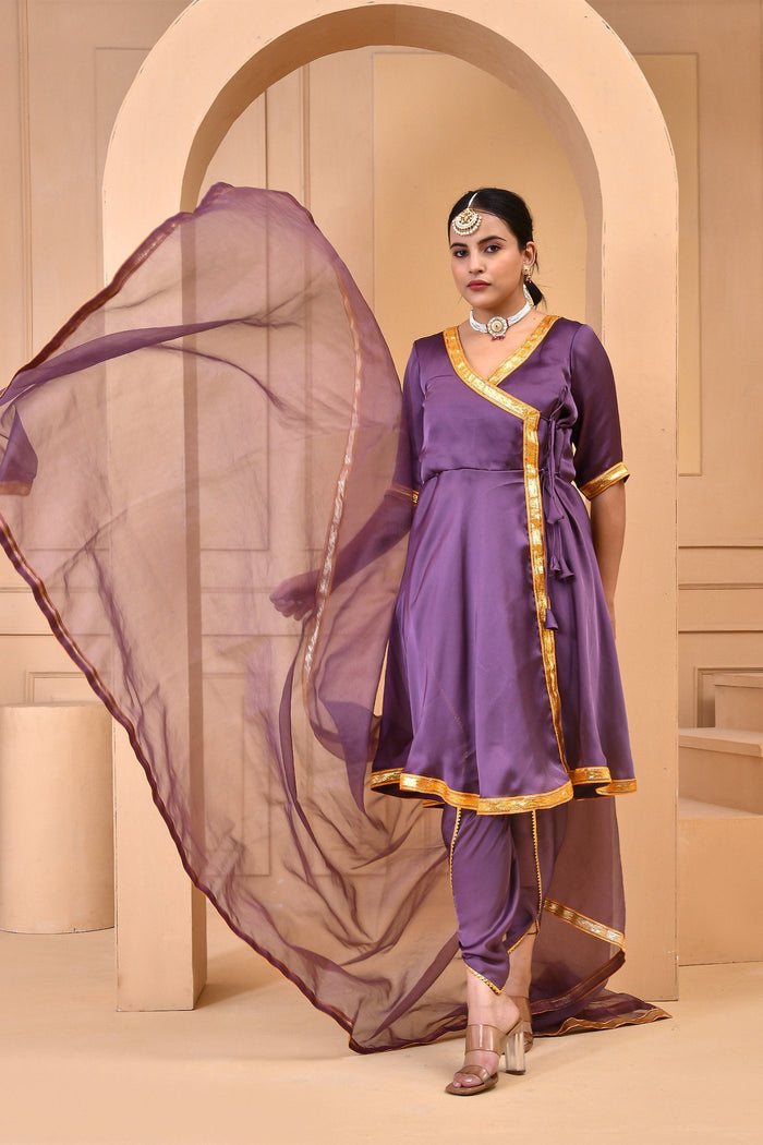 Plum Purple Satin Silk Kurta Set