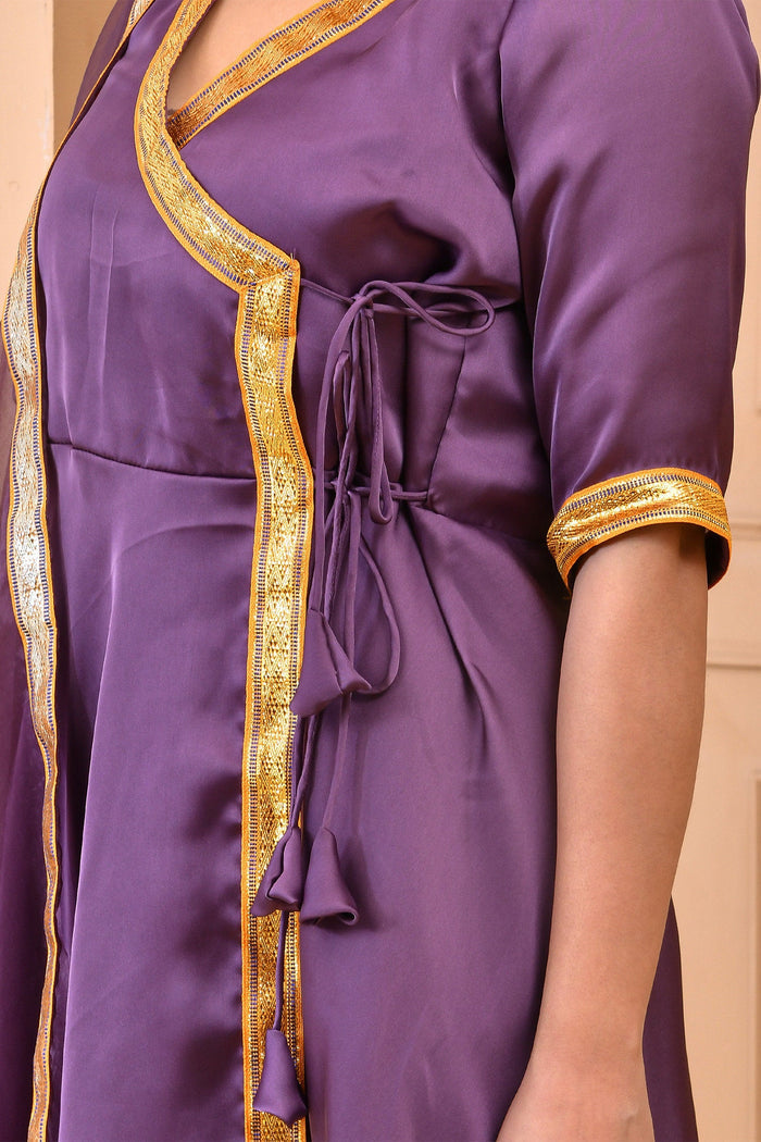 Plum Purple Satin Silk Kurta Set