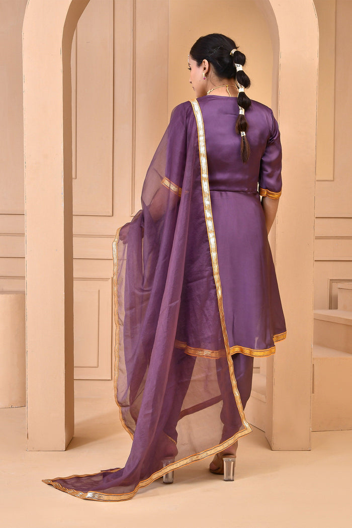 Plum Purple Satin Silk Kurta Set