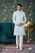 Powder Blue Art Silk Sherwani Set