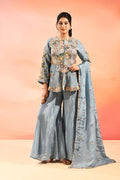 Powder Blue Embroidered Tissue Peplum Set