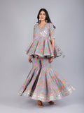 Powder Blue Floral Peplum Sharara Indo Western Set