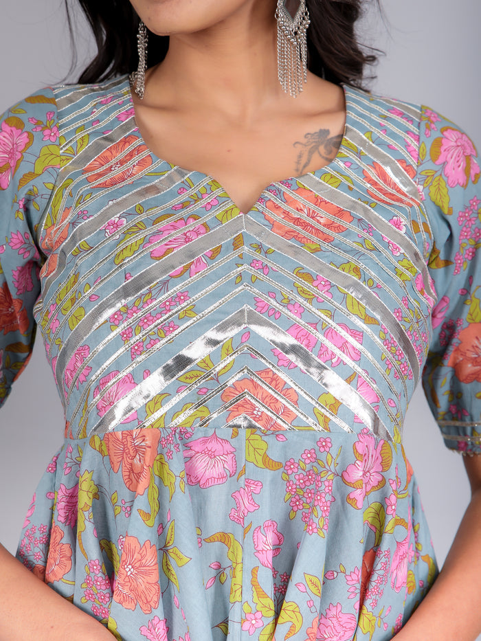 Powder Blue Floral Peplum Sharara Indo Western Set