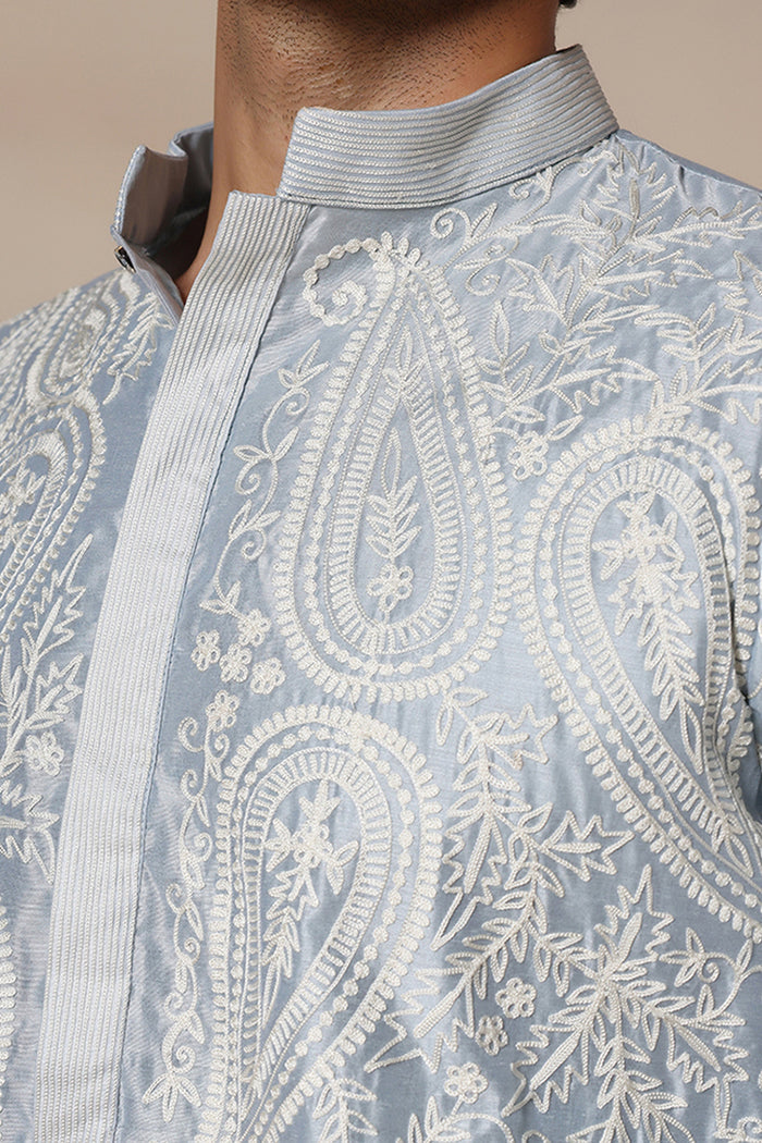 Powder Blue Paisley Aari Kurta