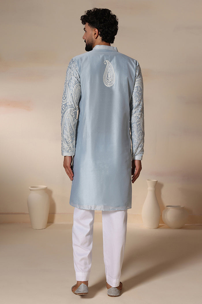 Powder Blue Paisley Aari Kurta