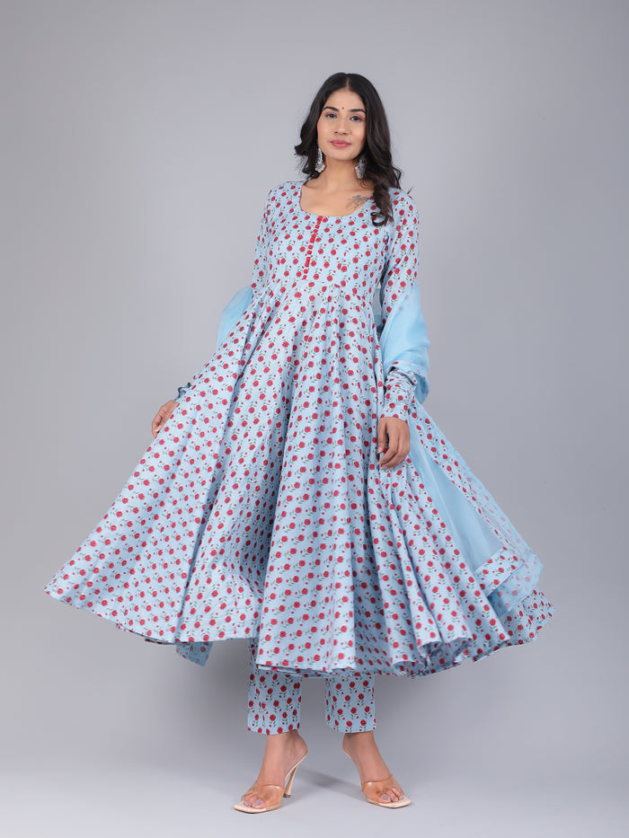 Powder Blue Rosette Anarkali Set