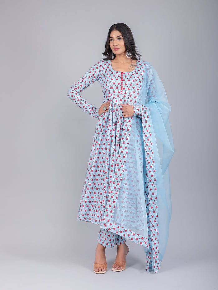 Powder Blue Rosette Anarkali Set
