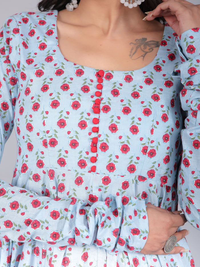 Powder Blue Rosette Anarkali Set