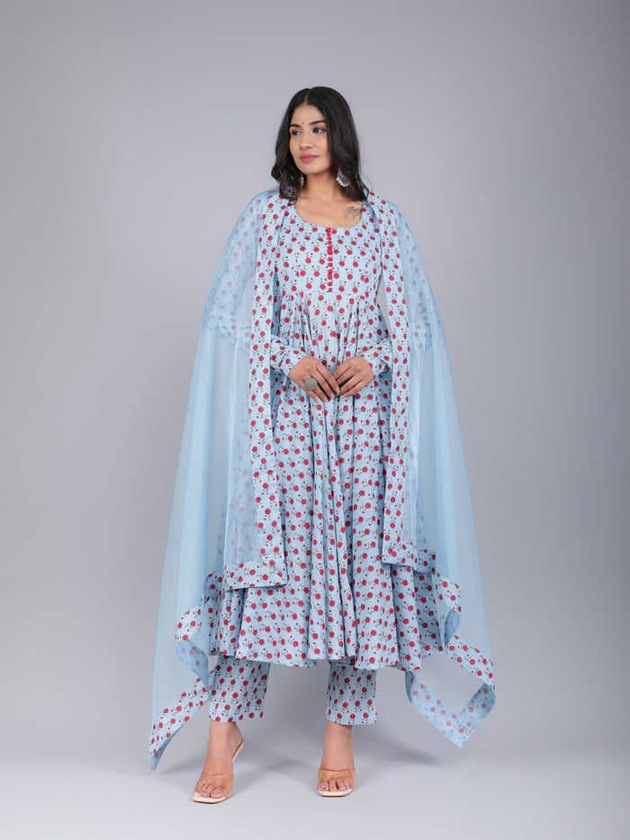 Powder Blue Rosette Anarkali Set