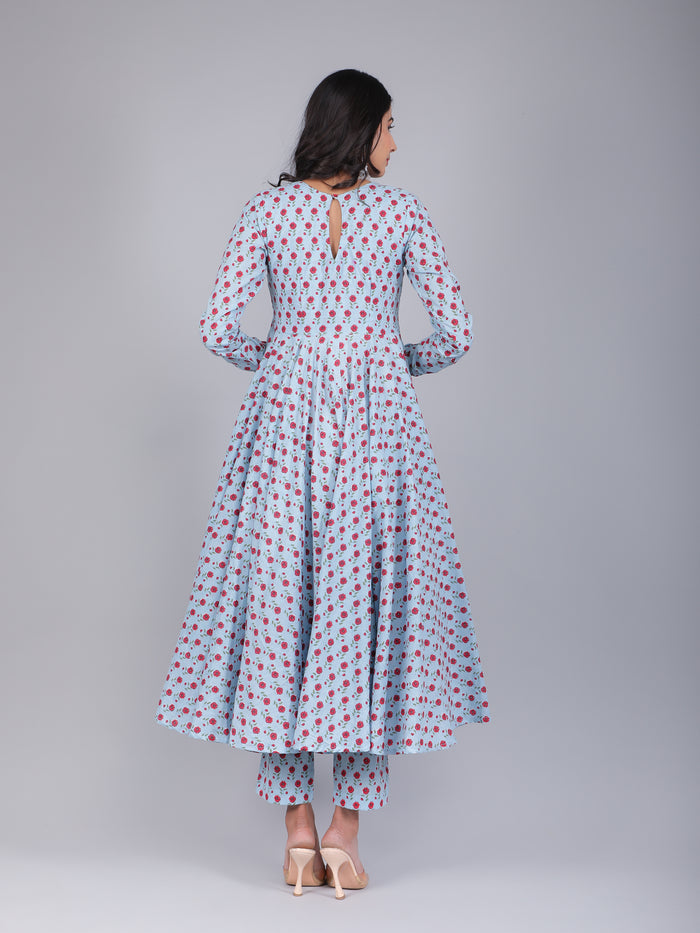 Powder Blue Rosette Anarkali Set