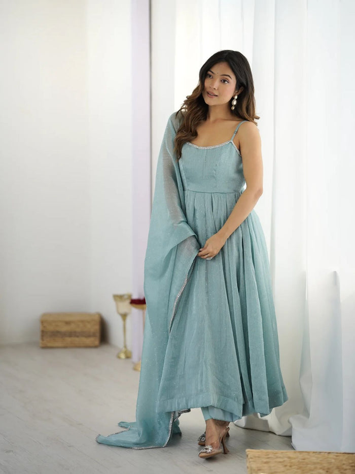 Powder Blue Shimmer Anarkali