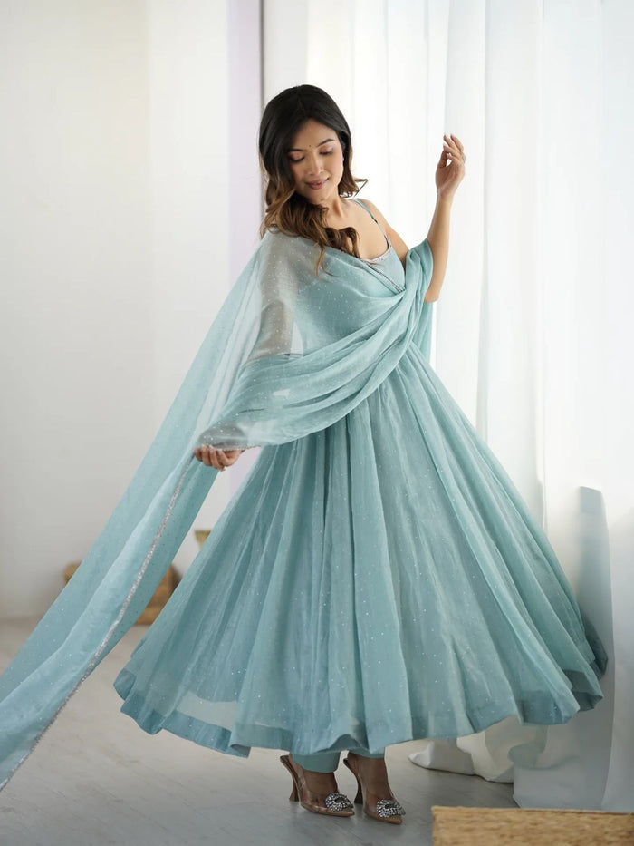 Powder Blue Shimmer Anarkali