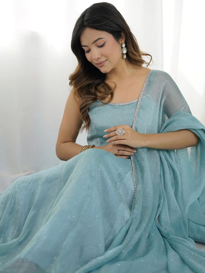 Powder Blue Shimmer Anarkali