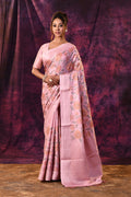 Powder Pink With Floral Embroidery And Sequin Work Tissue Silk Saree